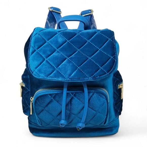 Teal Blue Quilted Drawstring backpack purse main image 8